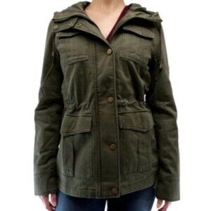 Lucky Brand Women Anorak Jacket Chore Coat Hooded Army Green Military Drawstring